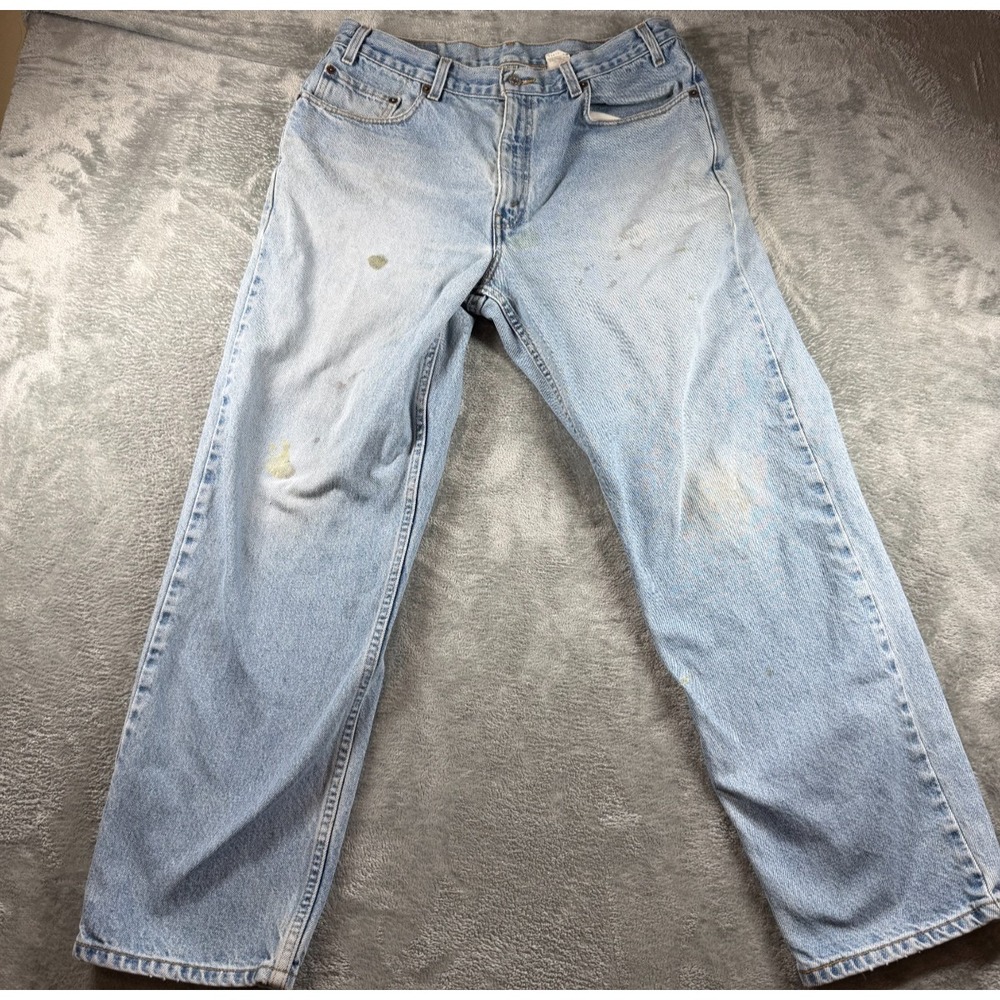 Vtg Levi's 550 Jeans USA 36x30 Light Wash Distressed Paint Workwear